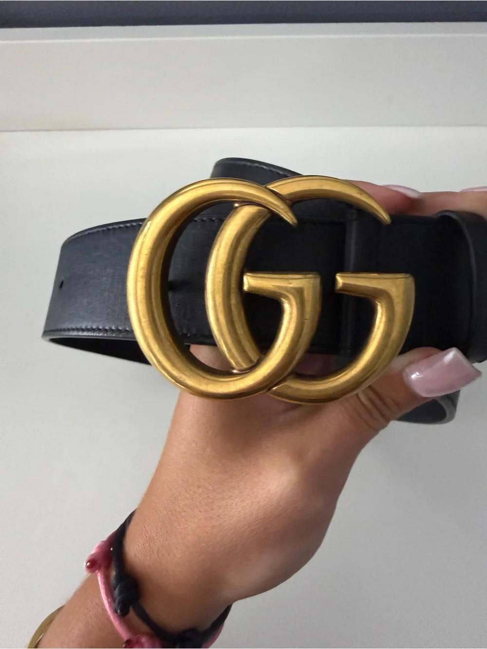 Gucci Black Leather Belt with Gold Double G Buckle